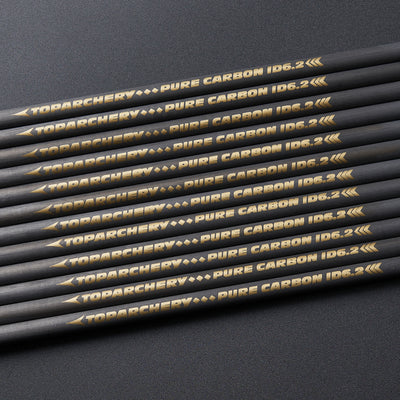 TopArchery 33" ID 6.2mm Straightness 0.003 Spine 300/350/400/500/600 Pure Carbon Archery Arrows Shafts Black