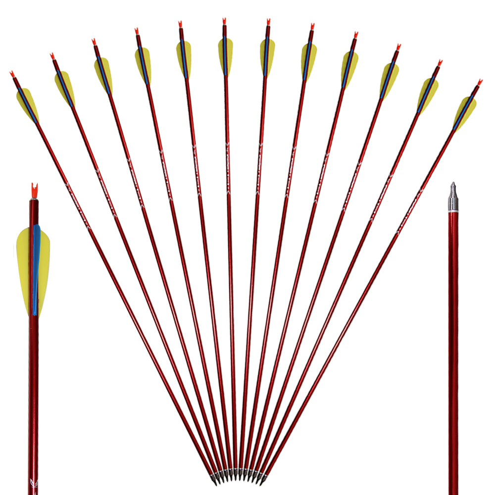 12x 31.5" OD 7.6mm ID 6.4mm HuntingDoor Red Shaft Aluminum Arrows Pin Nocks