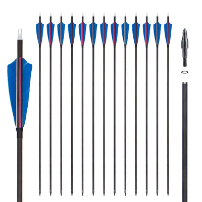 31.5" 6x Wood and 6x 0.003 Straightness Pure Carbon Fletched Arrows Shield Parabolic Blue Real Turkey Feather
