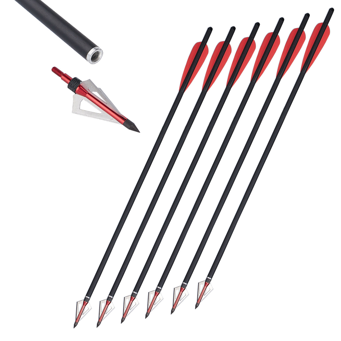 6x 20" Fletched Mixed Carbon Crossbow Archery Arrows Bolts and 6x 100-grain Broadheads