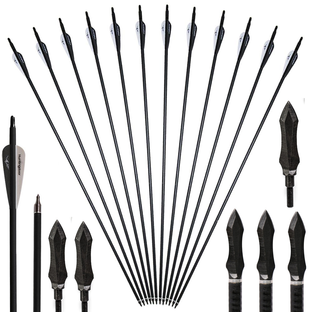 12x Spine 550 HuntingDoor Carbon Arrows and 12x Carbon Steel Arrowheads