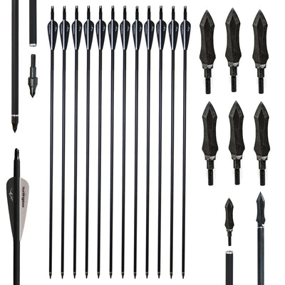 12x Spine 550 HuntingDoor Carbon Arrows and 12x Carbon Steel Arrowheads