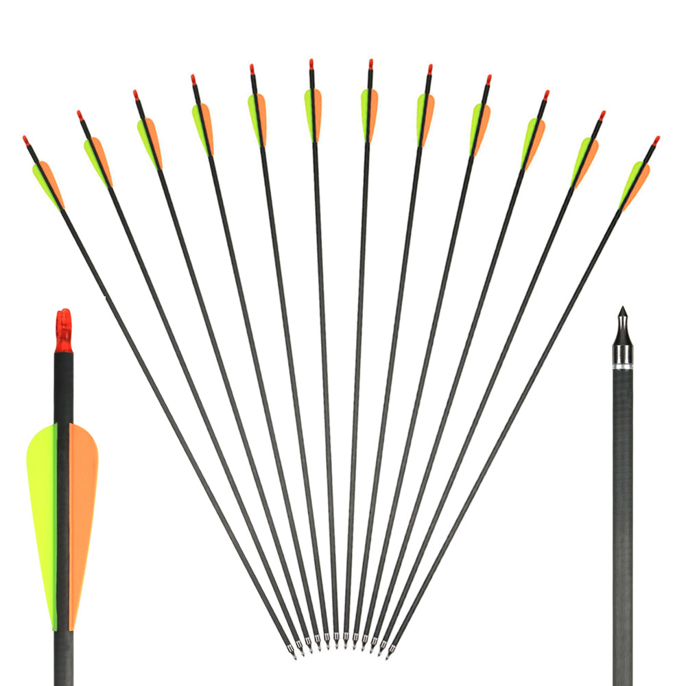 12x 32" OD 7.5mm ID 6.2mm Spine 400 Fletched Mixed Carbon Archery Arrows Replaceable Tips