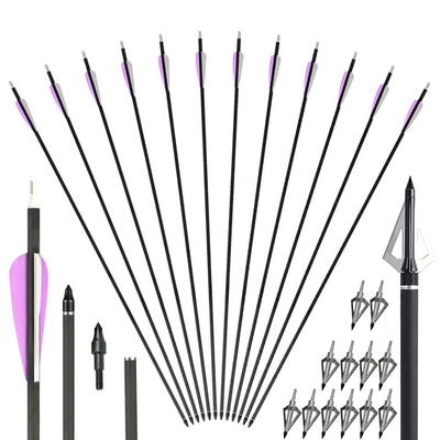 12x 31" Mixed Carbon Arrows and 12x 125-grain Screw-in Silver Broadheads