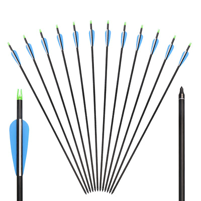 12x 31.5" OD 7.8mm ID 6.2mm Spine 600 Fletched Mixed Carbon Archery Arrows Blue Parabolic Vanes