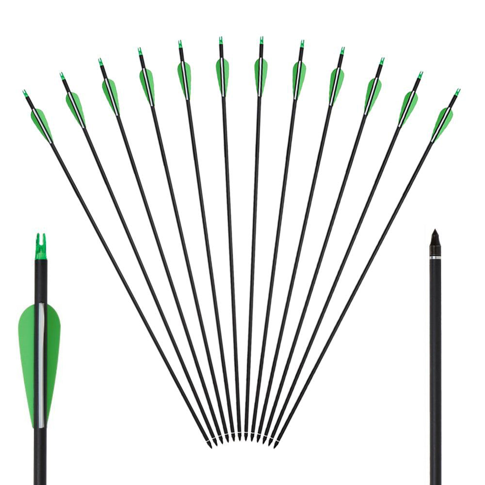 12x 31.5" OD 7.8mm ID 6.2mm Spine 500-550 Mixed Carbon Archery Arrows Green Parabolic Vanes