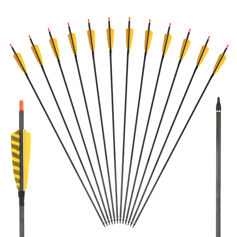 12x 33" OD 7.5mm Spine 400 Fletched Pure Carbon Archery Arrows with Turkey Feather