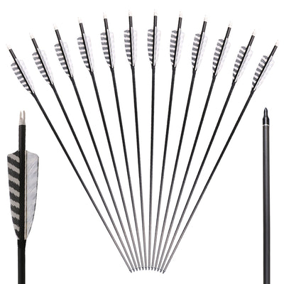 12x 33" OD 7.5mm ID 6.2mm Spine 400 White Barred Turkey Feather Fletched Pure Carbon Archery Arrows