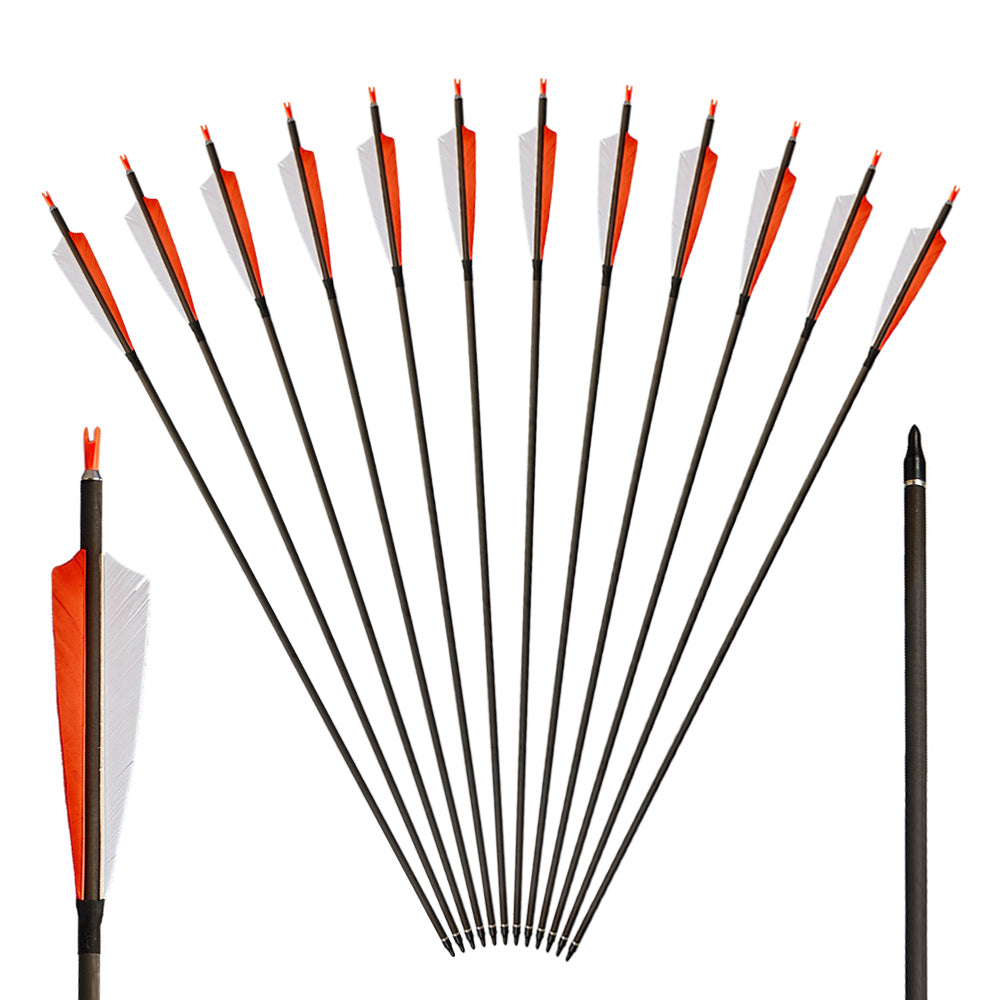 12x 31" OD 7.6mm ID 6.2mm Spine 400 5" Shield Turkey Feather Mixed Carbon Archery Arrows