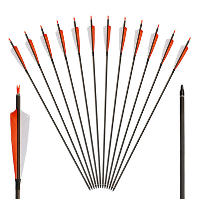 12x 31" OD 7.6mm ID 6.2mm Spine 400 5" Shield Turkey Feather Mixed Carbon Archery Arrows