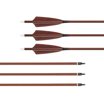31.5" 6x Wood and 6x Pure Carbon Fletched Arrows Shield Parabolic Real Turkey Feather