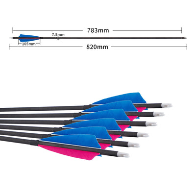 12x 32" OD 7.5mm ID 6.2mm Spine 350 0.003 Straightness Pure Carbon Archery Arrows 4" Shield Feather