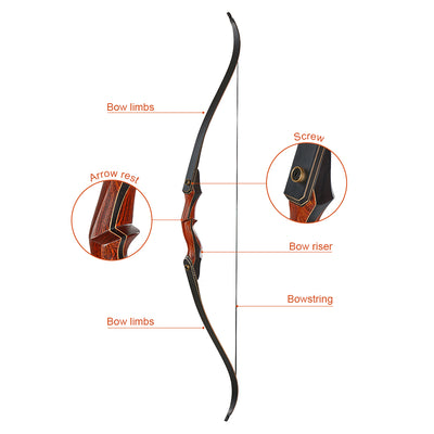 60" Laminated 25-50lbs Takedown Recurve Bow Red Riser Armguard Finger Tab Limb Saver Arrow Rest Stringer Wax