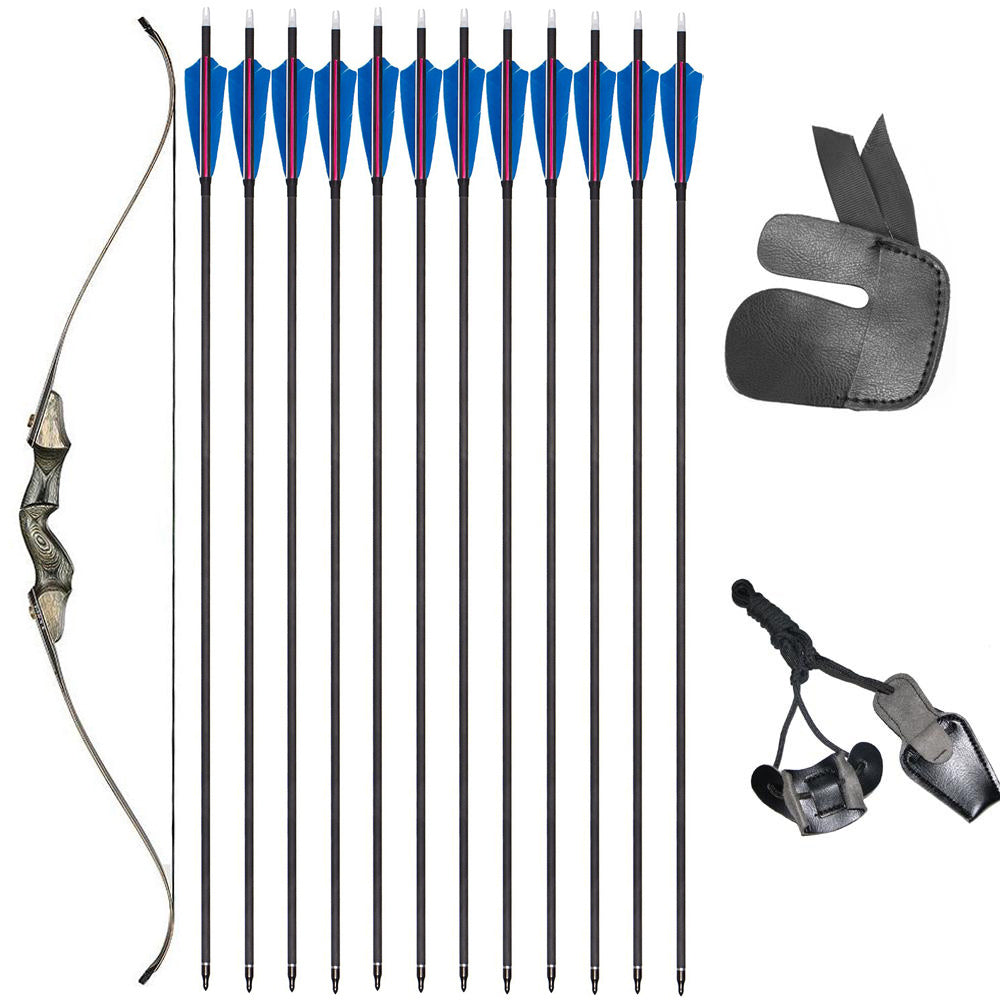 60" Laminated Takedown Recurve Bow 12x 0.003 Straightness Spine 300 Pure Carbon Arrows