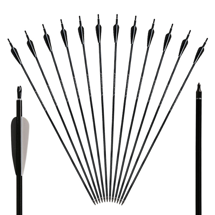 12 Flèches D'arbalète En Aluminium Noir – Pour Arc De 50/80 Lbs, Chasse Et Tir, Neuf
