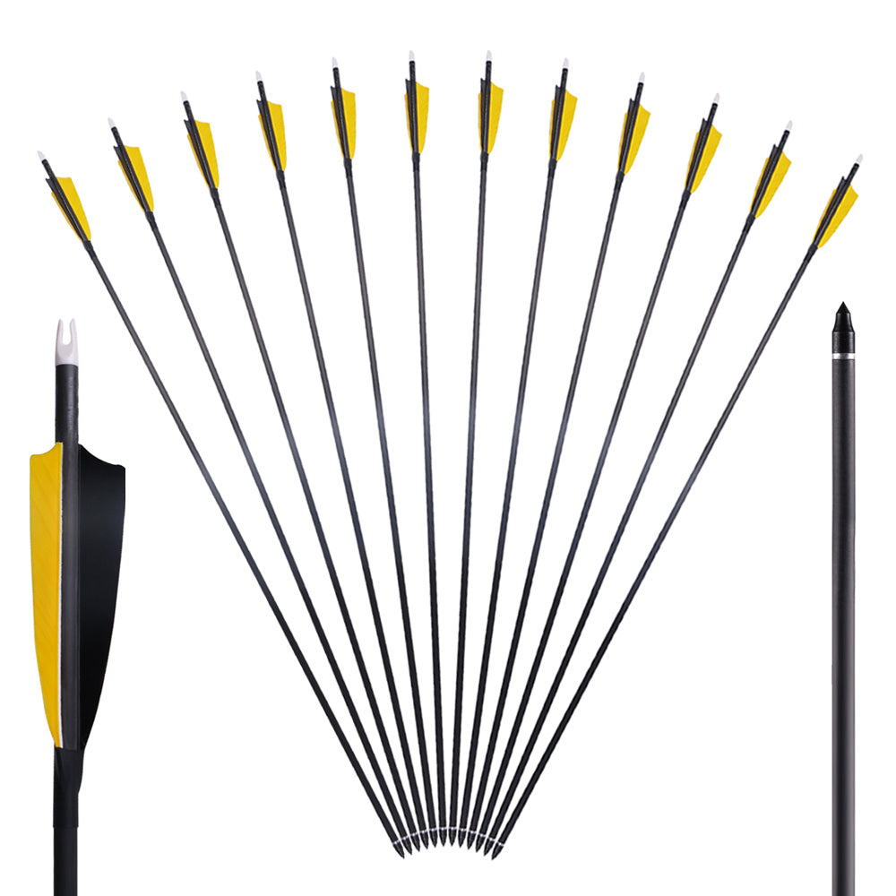 12x 33.5" OD 7.5mm ID 6.2mm Spine 400 Shield Turkey Feather Fletched Pure Carbon Archery Arrows