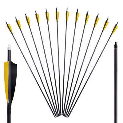 12x 33.5" OD 7.5mm ID 6.2mm Spine 400 Shield Turkey Feather Fletched Pure Carbon Archery Arrows