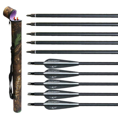 12x 31.5" Archery Carbon Arrows & Quiver for Compound Recurve Bow Target