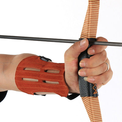 Brown 2-strap Armguard with Finger Saver