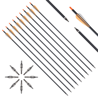 12x 31.5" OD 7.8mm ID 6.2mm Spine 500 Fletched Mixed Carbon Archery Arrows Replaceable Tips Orange-White Vane