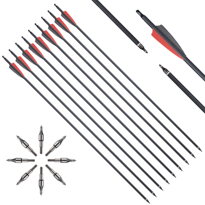 12x 31.5" OD 7.8mm ID 6.2mm Spine 500 3" Shield Plastic Vane Fletched Mixed Carbon Archery Arrows Red-Black Vane