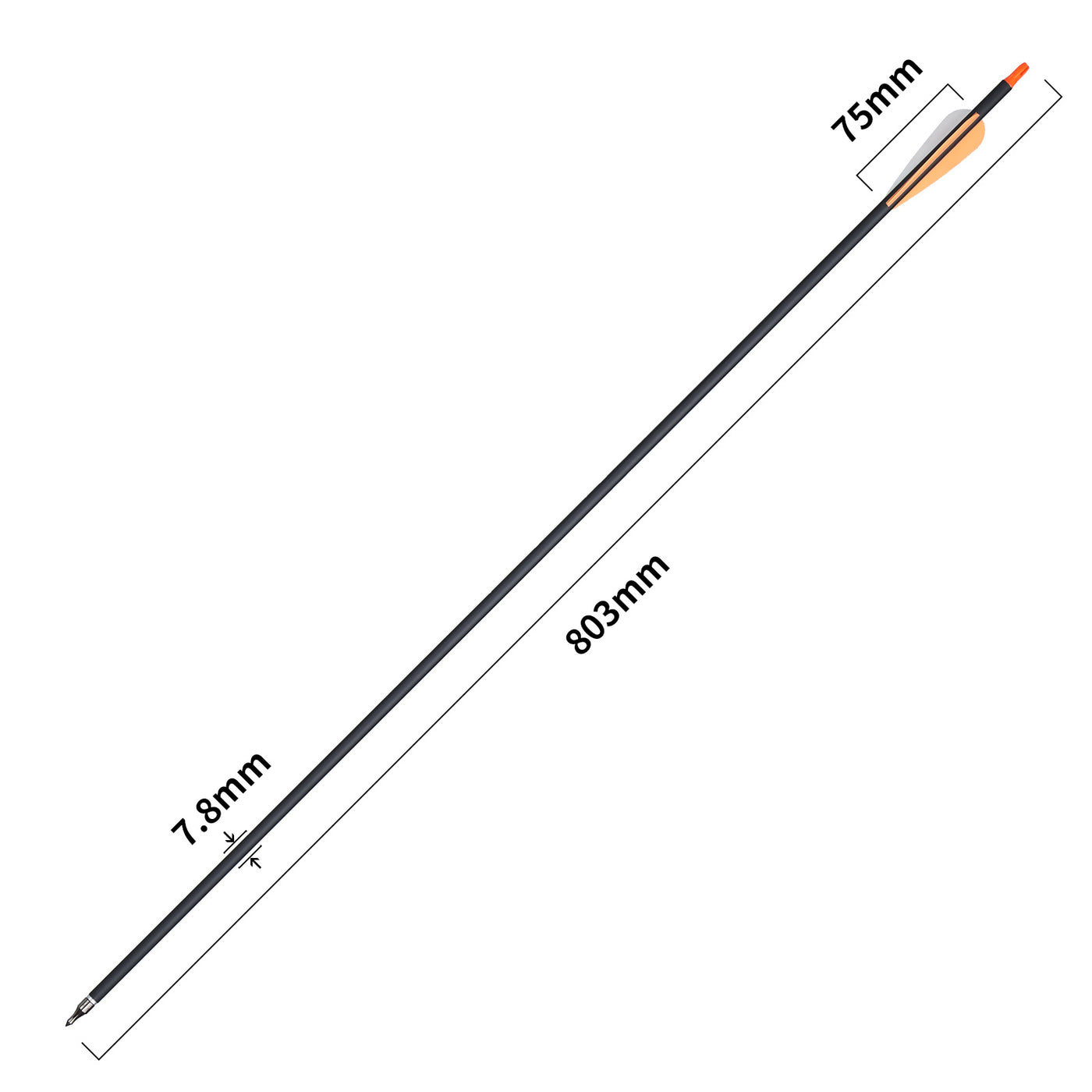 12x 31.5" OD 7.8mm ID 6.2mm Spine 500 Fletched Mixed Carbon Archery Arrows Replaceable Tips Orange-White Vane