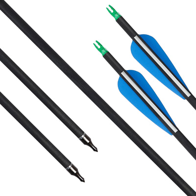 12x 31.5" OD 7.5mm ID 6.2mm Spine 400 Fletched Pure Carbon Archery Arrows Field Points