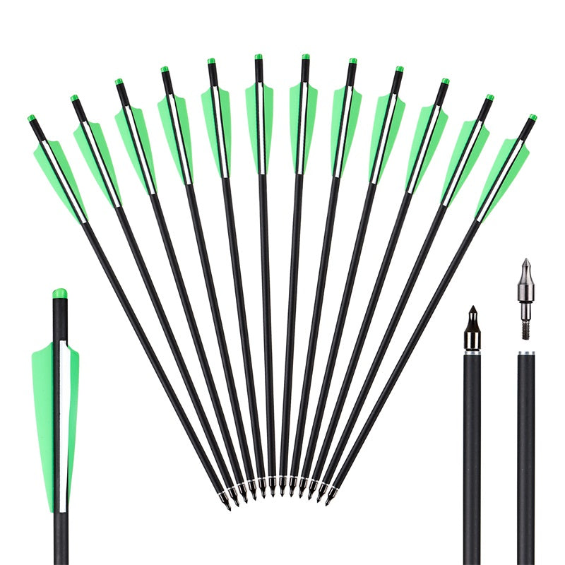 12x 18" OD 8.8mm ID 7.6mm Mixed Carbon Crossbow Arrows Green White 4" Vanes Replaceable Target Tips