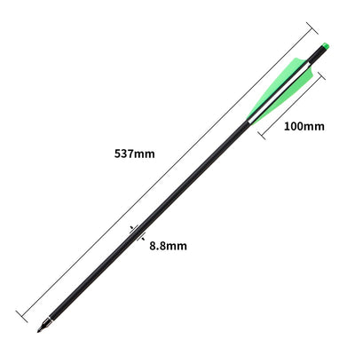 12x 18" OD 8.8mm ID 7.6mm Mixed Carbon Crossbow Arrows Green White 4" Vanes Replaceable Target Tips