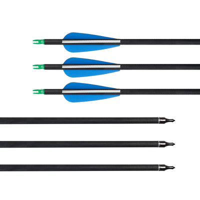 12x 31.5" OD 7.5mm ID 6.2mm Spine 400 Fletched Pure Carbon Archery Arrows Field Points