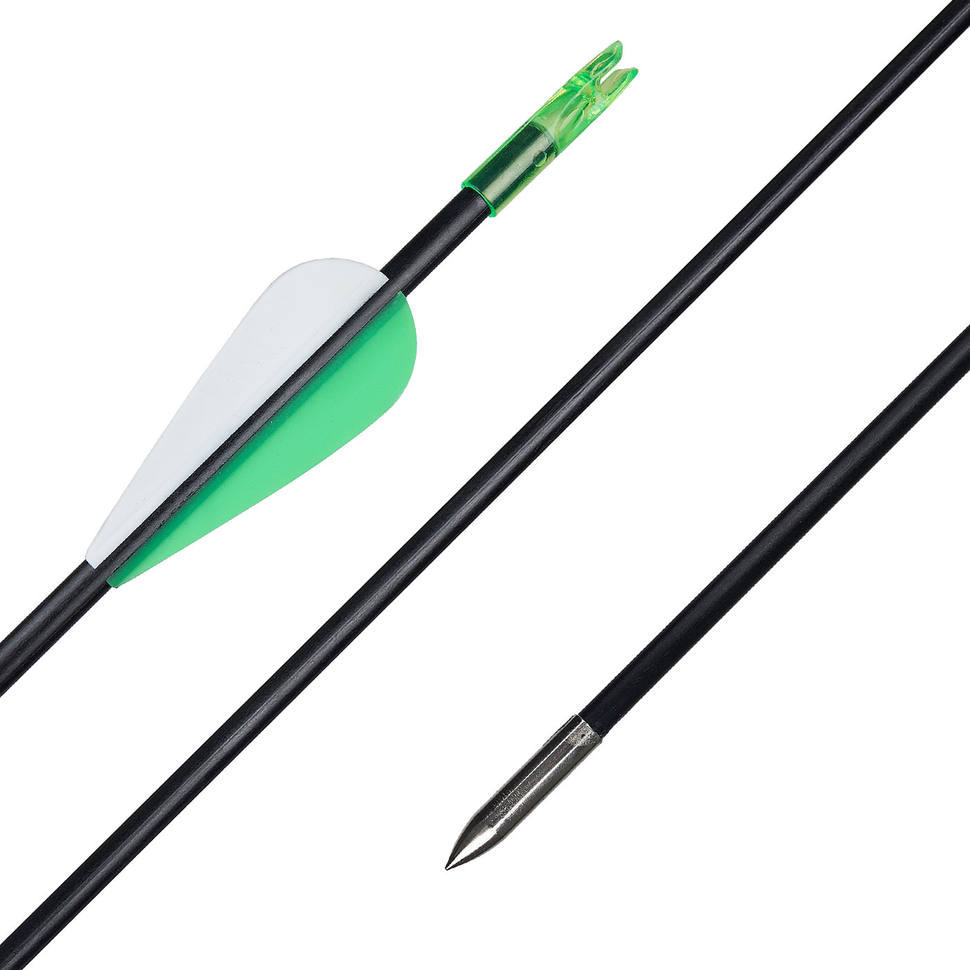 12x 31" Skinny Slim OD 6mm Spine 800 Black Green Fiberglass Archery Arrows for Recurve Bow Fixed Tips Over Nocks