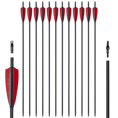 12x 31.5" OD 7.8mm ID 6.2mm Spine 500 Fletched Mixed Carbon Archery Arrows Red Black Feathers