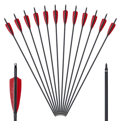 12x 31.5" OD 7.8mm ID 6.2mm Spine 500 Fletched Mixed Carbon Archery Arrows Red Black Feathers