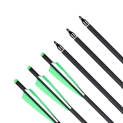 12x 18" OD 8.8mm ID 7.6mm Mixed Carbon Crossbow Arrows Green White 4" Vanes Replaceable Target Tips