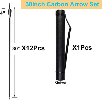 HuntingDoor Archery 30" 12 Pcs Carbon Arrow Set with Arrow Quiver for Compound & Recurve Bow