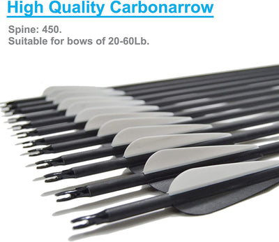 HuntingDoor Archery 30" 12 Pcs Carbon Arrow Set with Arrow Quiver for Compound & Recurve Bow
