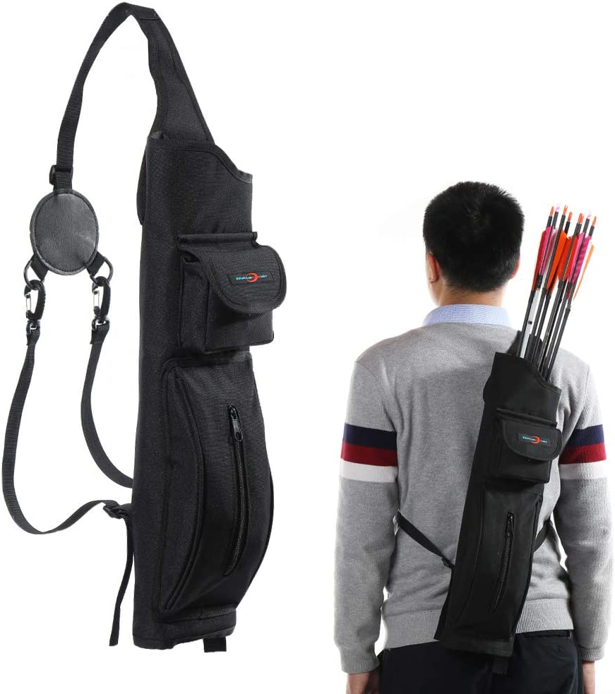 Archery Canvas Back Arrow Quiver Arrow Holder Shoulder Hanged Target Shooting Quiver for Arrows with Two Front Pockets