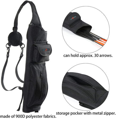 Archery Canvas Back Arrow Quiver Arrow Holder Shoulder Hanged Target Shooting Quiver for Arrows with Two Front Pockets