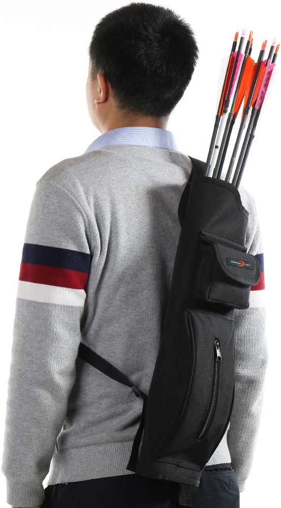 Archery Canvas Back Arrow Quiver Arrow Holder Shoulder Hanged Target Shooting Quiver for Arrows with Two Front Pockets