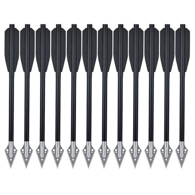 12x 6.5" Archery Aluminum Crossbow Bolts Black Shafts Vanes with Replaceable Broadheads for Hunting