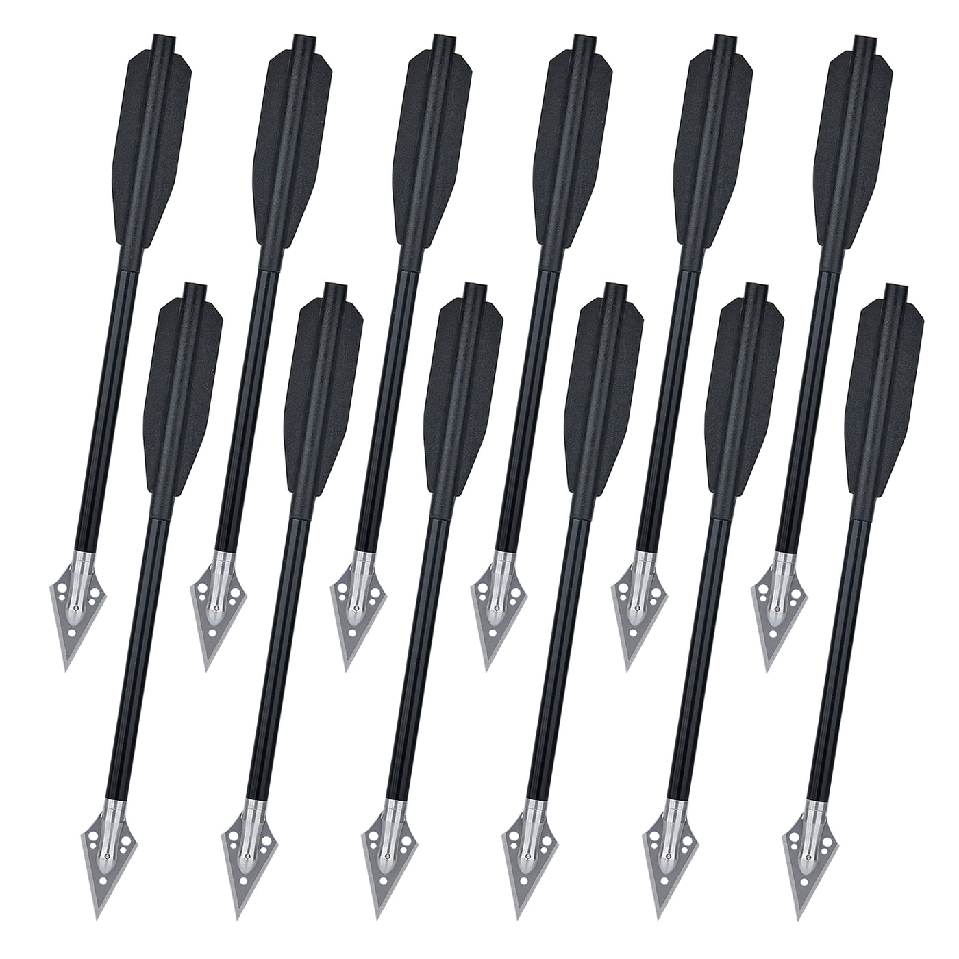 12x 6.5" Archery Aluminum Crossbow Bolts Black Shafts Vanes with Replaceable Broadheads for Hunting