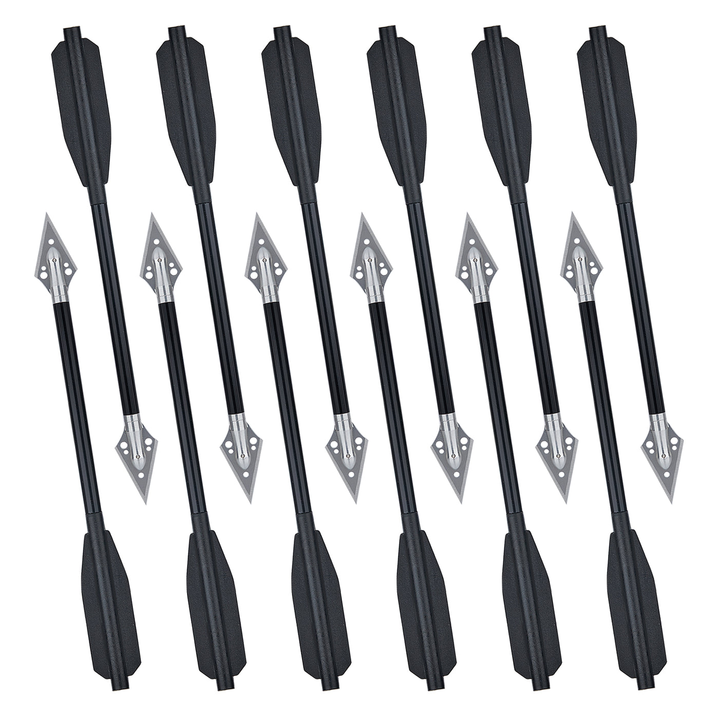 12x 6.5" Archery Aluminum Crossbow Bolts Black Shafts Vanes with Replaceable Broadheads for Hunting