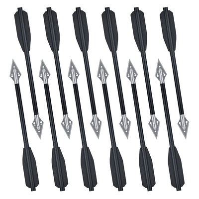 12x 6.5" Archery Aluminum Crossbow Bolts Black Shafts Vanes with Replaceable Broadheads for Hunting