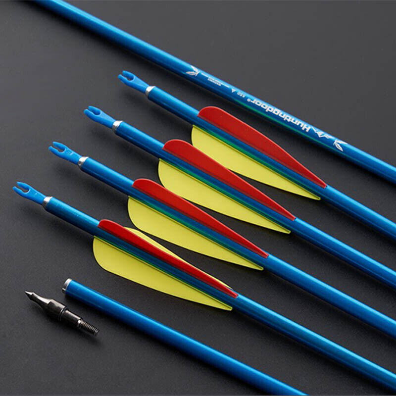 12x 31.5" Archery Aluminum Arrows 6x Hunting Broadheads for Compound Recurve Bow Arrows