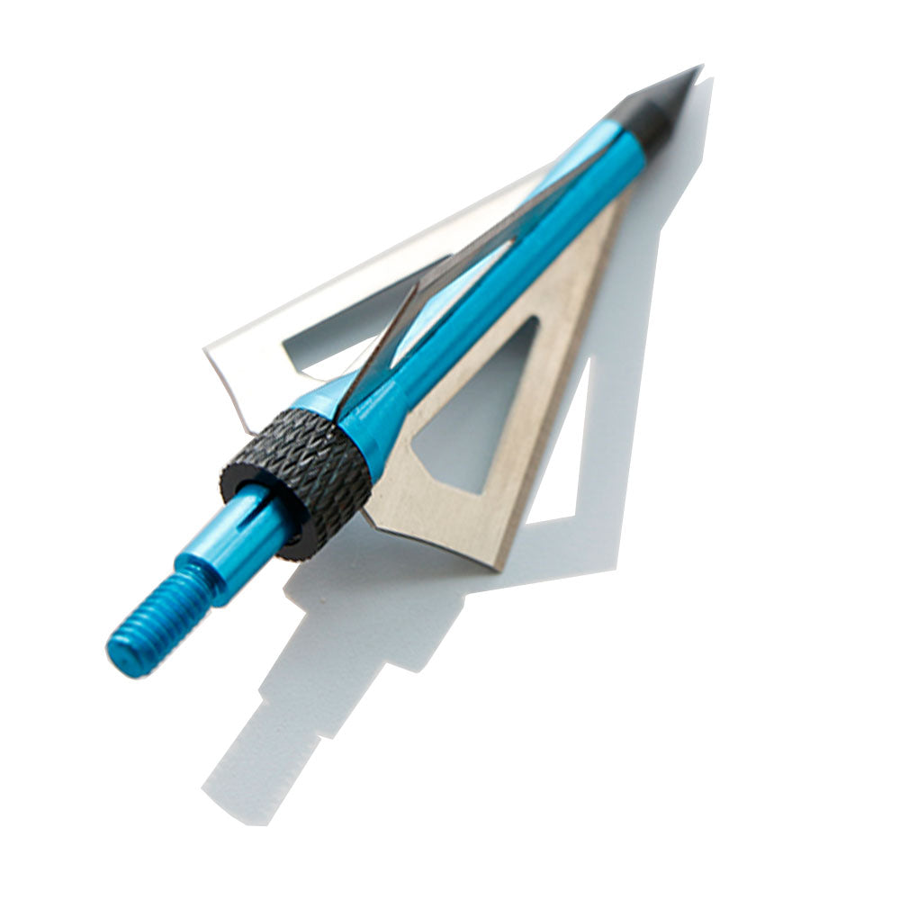 12x 100-grain Blue/Silver 3-blade Screw-In Broadheads for Archery Hunting