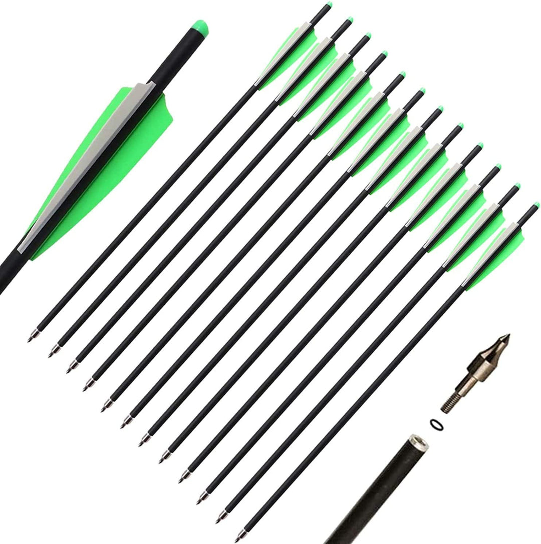 12 Flèches Carbone 20" + 3 Pointes Lumineuses LED Pour Chasse à L'arc Et Tir
