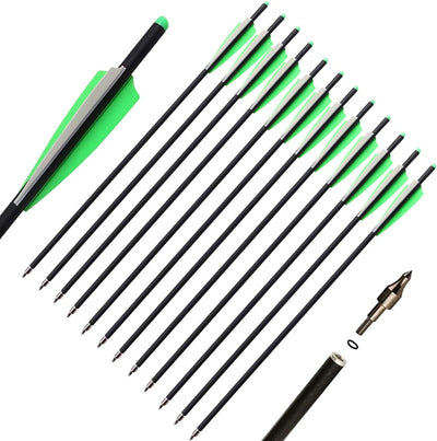 12pcs 20 inch Carbon Crossbow Arrows Bolts with 3pcs Lighted Nock Field Tips for Archery Practice