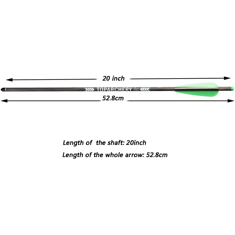 TopArchery 6x 20" Carbon Crossbow Bolts Arrows Archery Bolts Arrows with 4 inch Fletching and Replaced Arrowheads Tips