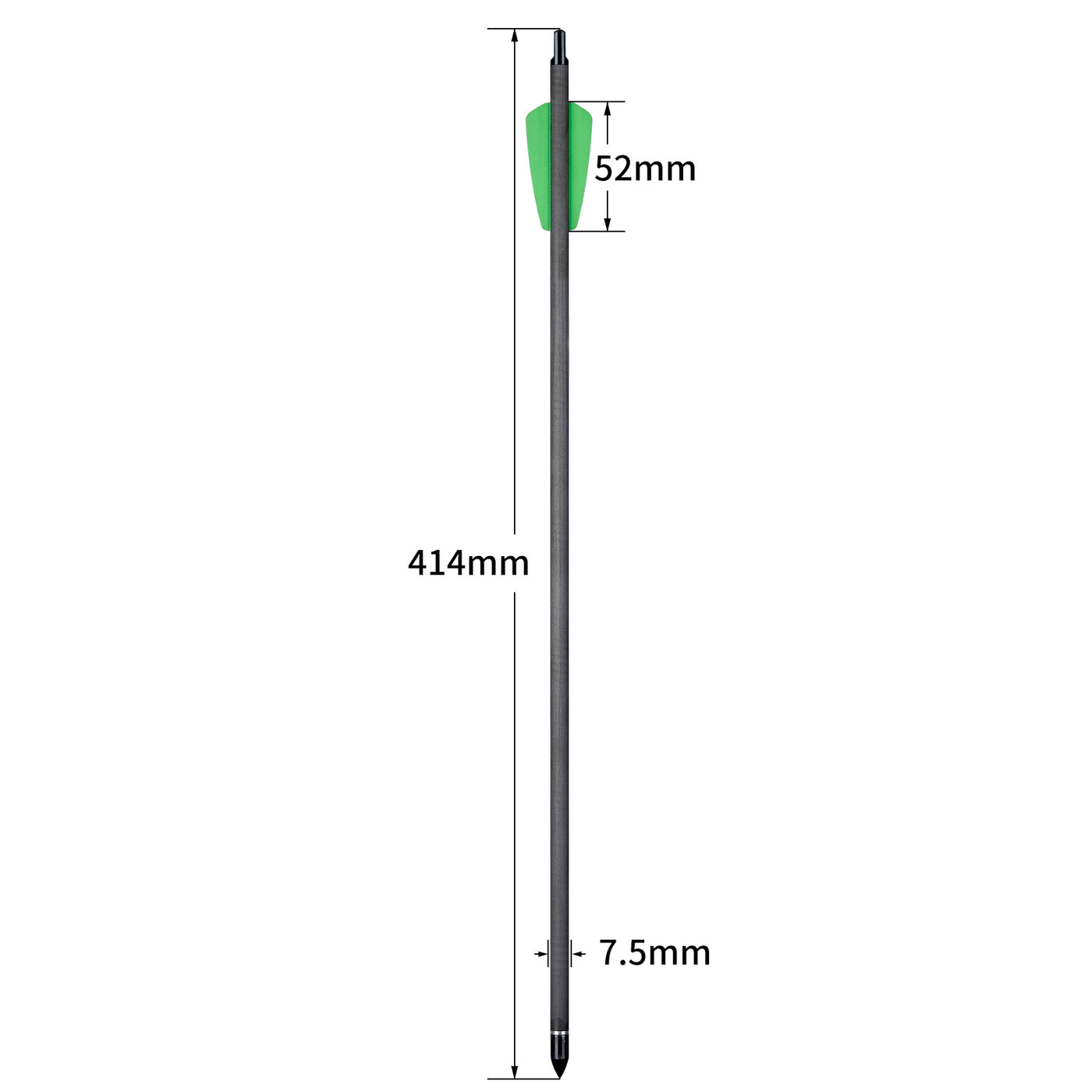 12x 15" OD 7.5mm ID 6.2mm Pure Carbon Crossbow Bolts Arrows 2" Shield Green/Orange Vanes