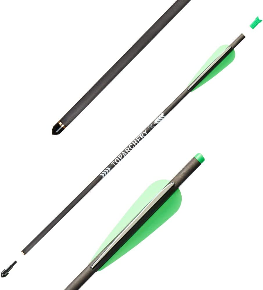 TopArchery 6x 20" Carbon Crossbow Bolts Arrows Archery Bolts Arrows with 4 inch Fletching and Replaced Arrowheads Tips